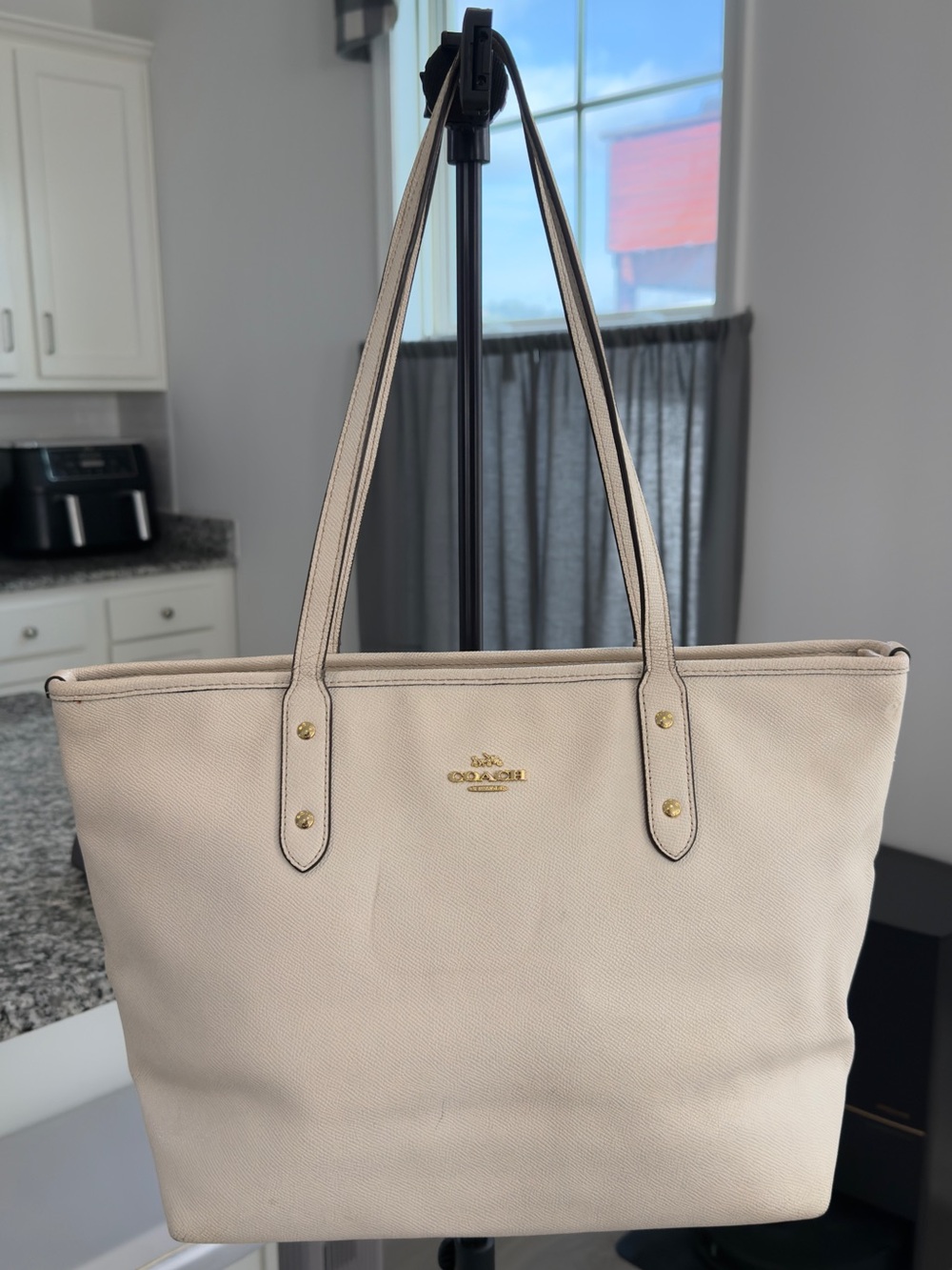 Coach Cream Leather Tote with Gold Hardware